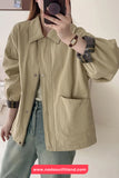Long Sleeve Turn Down Collar Cargo Pockets Jacket