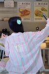 Long Sleeve Rainbow Striped With Back Cute Bow Blouse Shirt