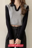 Long Sleeve Collar Knitted Slim Sweater