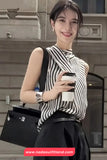 Sleeveless Elegant Striped Blouse Shirt