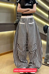 Loose Front Pockets Retro Plaid Sweatpants
