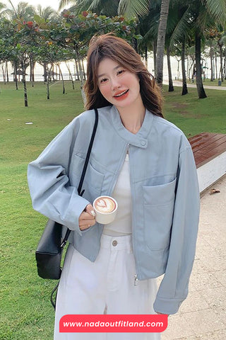 Long Sleeve O-Neck Double Big Pockets Jacket