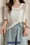 Short Sleeve O-Neck Hollow Out Summer Shirts