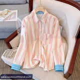 Long Sleeve Classic Contrast Color Striped Blouse Shirt