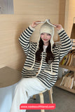 Long Sleeve Knitted Striped Hooded Cardigan Sweater