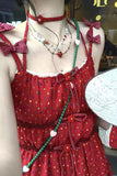 Sweet Lace Spaghetti Strap Red Dot Pattern Dress