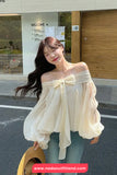 Cute Bow Bubble Sleeve Off Shoulder Blouse Shirt