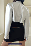 Long Sleeve Cropped Silver Leather Jacket