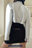 Long Sleeve Cropped Silver Leather Jacket