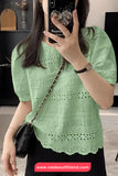Short Sleeve O-Neck Hollow Out Crochet Shirts