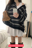 Long Sleeve Vintage Knitted Striped Button Sweater