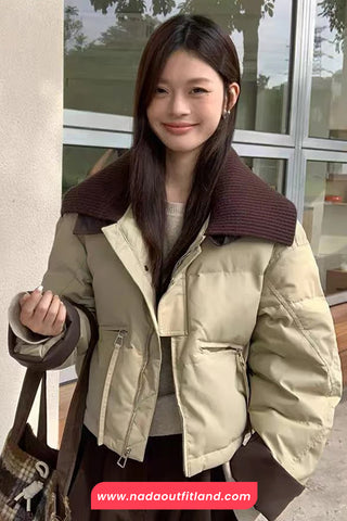 Loose Lapel Collar Parkas Coat Jacket