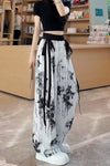 Long Black Flowers Mesh Chiffon Pants