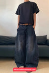 High Waist Washed Black Men Jeans Pants