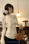 Long Sleeve Sling Lace Neck Style Elegant Shirt