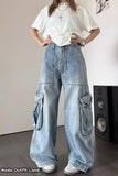 Person wearing a white t-shirt and blue cargo pants in a room with a speaker.