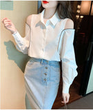 Long Sleeve Cut Shoulder Blouse Shirt