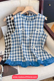 Cute Bow Sleeveless Retro O-Neck Ruffles Shirt