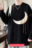 Long Sleeve O-Neck Crescent Moon Embroidered Men Sweater