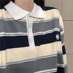 Turn Down Collar Retro Striped Sweatshirt