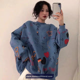 Long Sleeve Loves Art Pattern Printed O-Neck Sweater