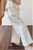 High Waist Daisy Hollow Embroidered Wide Leg Pants