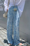High Waist Casual Flower Pattern Pleated Pants