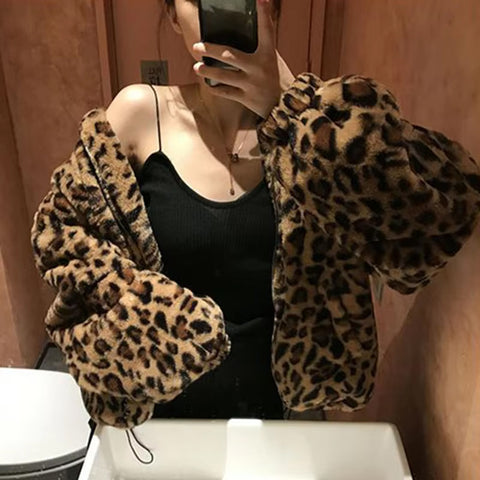 Casual Leopard Pattern Zipper Jacket