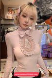 Long Sleeve Cute Bow Design Lace Shirt