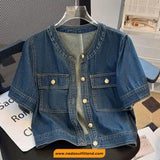 Short Sleeve Retro Denim Cropped Shirt