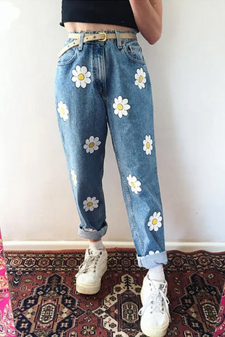 Cute Daisy Cartoon Pattern Jeans Pants