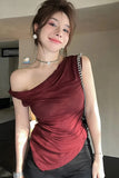 Sexy Slash Neck Folds Style Summer Crop Tops