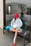 Long Sleeve Bear Pocket Embroidery Striped Blouse Shirts
