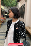 Long Sleeve Polka Dots Pattern Cropped Cardigan Sweater