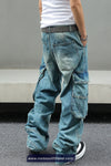 Loose Multi Flap Pockets Men Jeans Pants