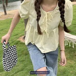 Short Sleeve Drawstring Cute Ruffles Shirt