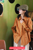 Long Sleeve Retro 90s Orange Striped Blouse Shirt