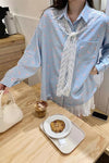 Long Sleeve Retro Lace Shawl Plaid Blouse Shirt