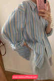 Long Sleeve Retro Striped Summer Blouse Shirt