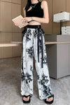Long Black Flowers Mesh Chiffon Pants