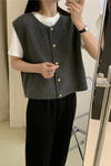 Loose O-Neck Button Knitted Vest Sweater