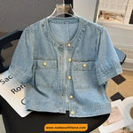 Short Sleeve Retro Denim Cropped Shirt