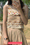 Square Collar Knitted Embroidery Crochet Tank Top