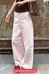 High Waist Retro Printed Long Pink Pants