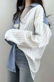 Long Sleeve Striped Combination Blouse Shirt