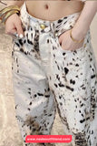 Leopard Printed Casual Beige Jeans Pants