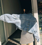 Casual Batwing Sleeve Style Cropped Denim Jacket