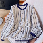 Long Sleeve Vertical Striped O-Neck Elegant Blouse Shirt