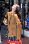 Long Sleeve O-Neck Faux Suede Zipper Jacket