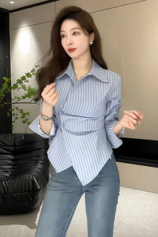 Long Sleeve Button Up Office Striped Blouse Shirt